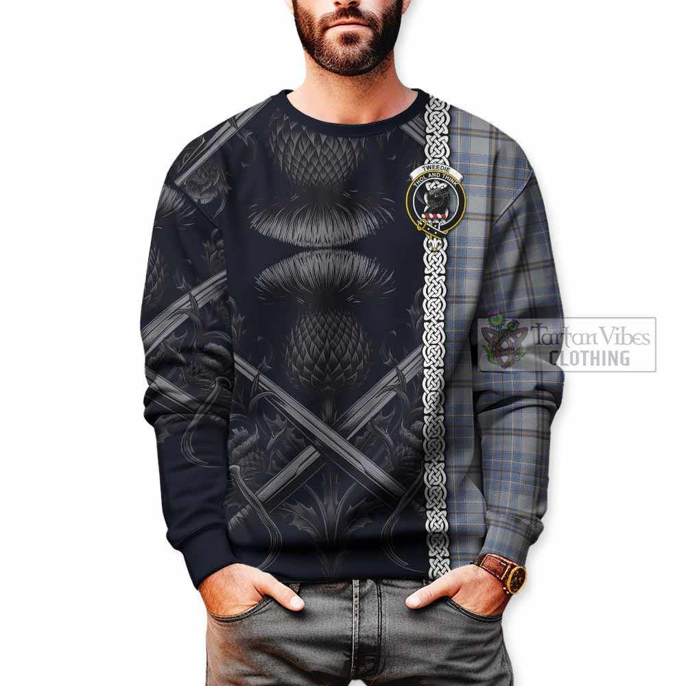 Tartan Vibes Clothing Tweedie Tartan Sweatshirt with Family Crest Cross Sword Thistle Celtic Vibes