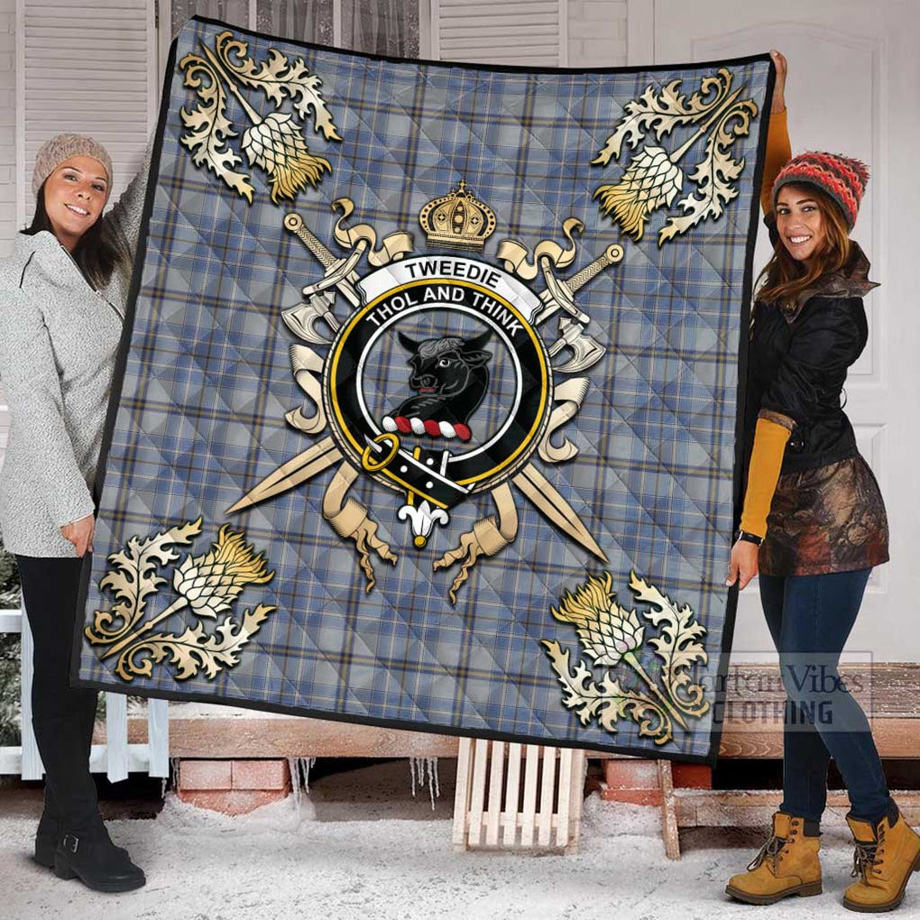 Tartan Vibes Clothing Tweedie Tartan Quilt with Family Crest and Scottish Golden Courage Shield