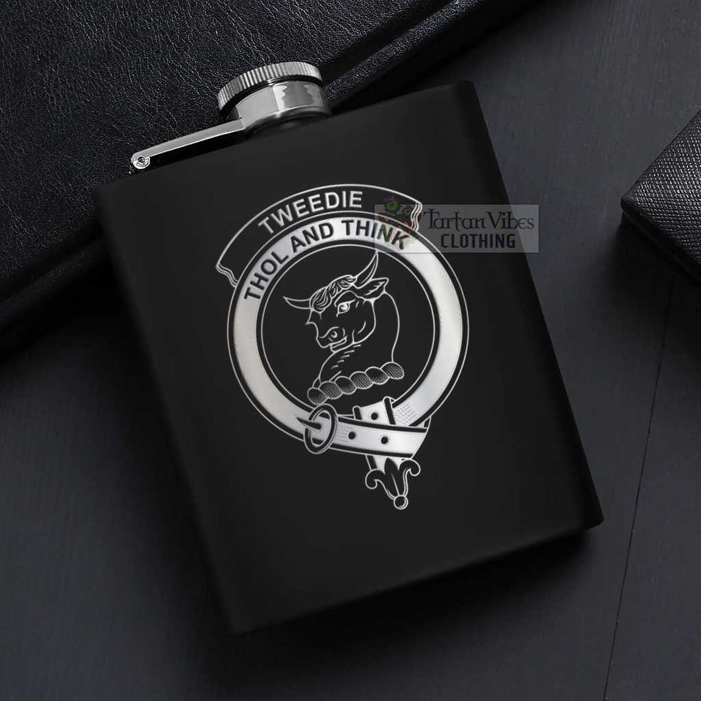 Tartan Vibes Clothing Tweedie Crest Hip Flask Set 7oz Black Stainless Steel with A Gift Box