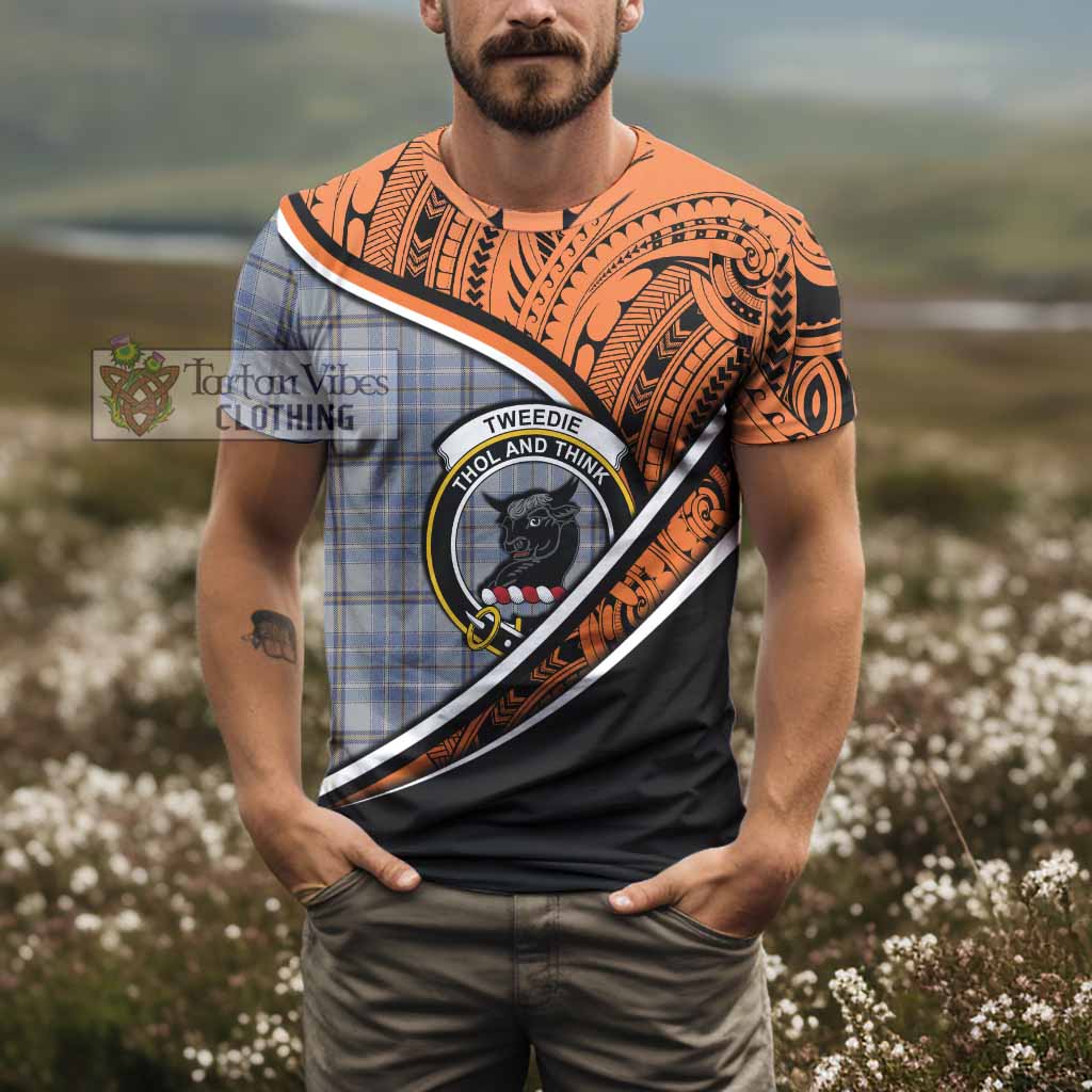 Tartan Vibes Clothing Tweedie Crest Tartan T-Shirt with Maori Tattoo Style - Orange Version