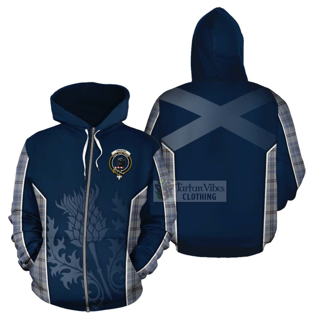 Tartan Vibes Clothing Tweedie Tartan Cotton Hoodie with Family Crest and Scottish Thistle Vibes Sport Style