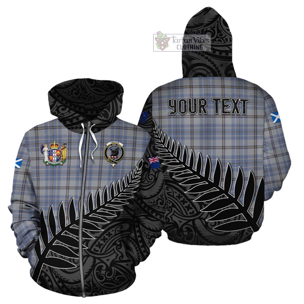 Tartan Vibes Clothing Tweedie Crest Tartan Cotton Hoodie with New Zealand Silver Fern Half Style