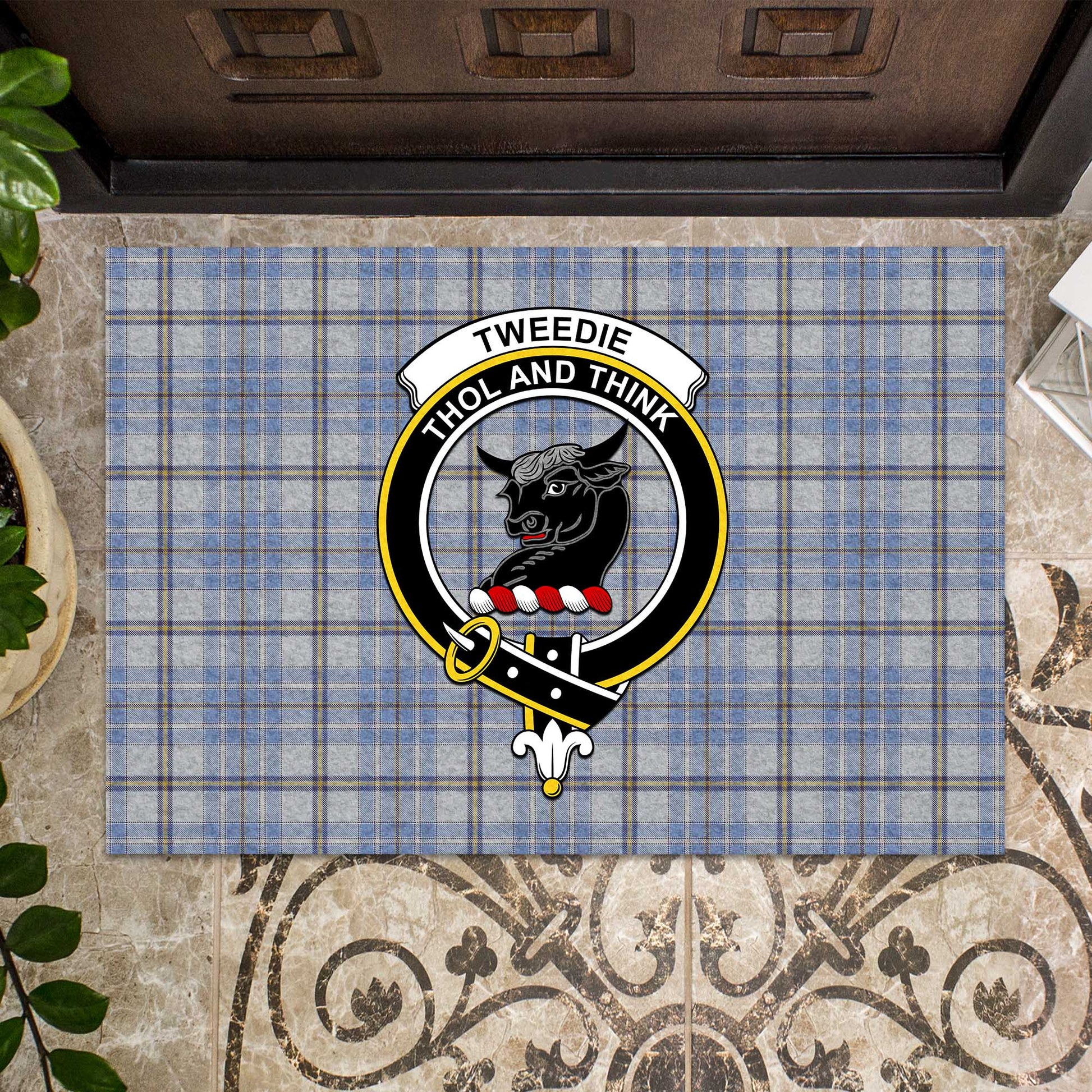 Tweedie Tartan Door Mat with Family Crest - Tartanvibesclothing Shop