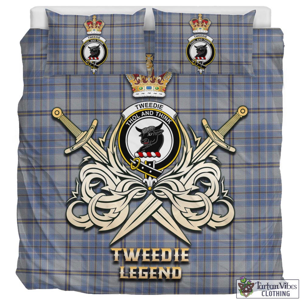 Tartan Vibes Clothing Tweedie Tartan Bedding Set with Clan Crest and the Golden Sword of Courageous Legacy