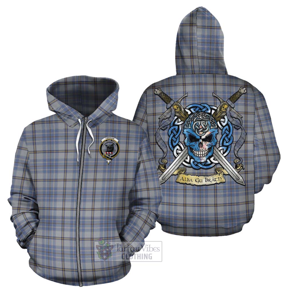 Tartan Vibes Clothing Tweedie Tartan Cotton Hoodie with Family Crest Celtic Skull Style