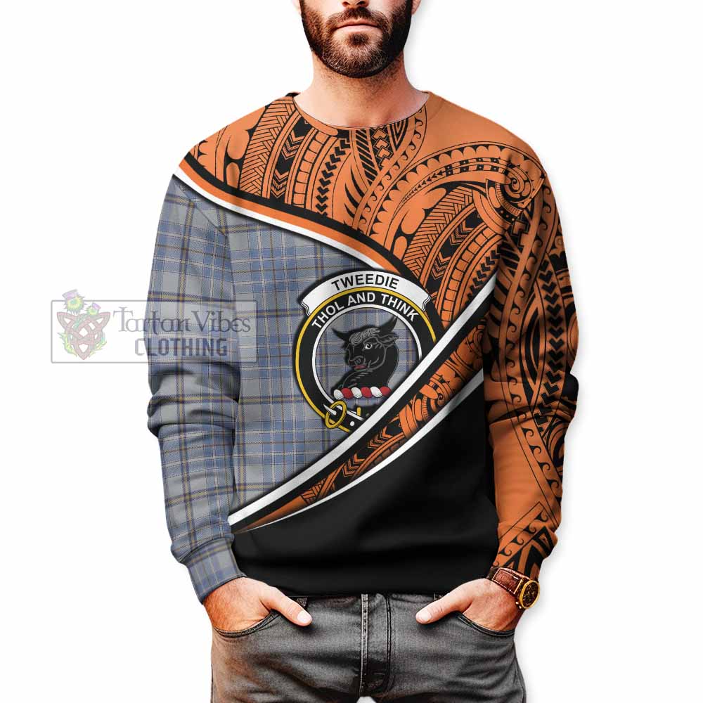 Tartan Vibes Clothing Tweedie Crest Tartan Sweatshirt with Maori Tattoo Style - Orange Version