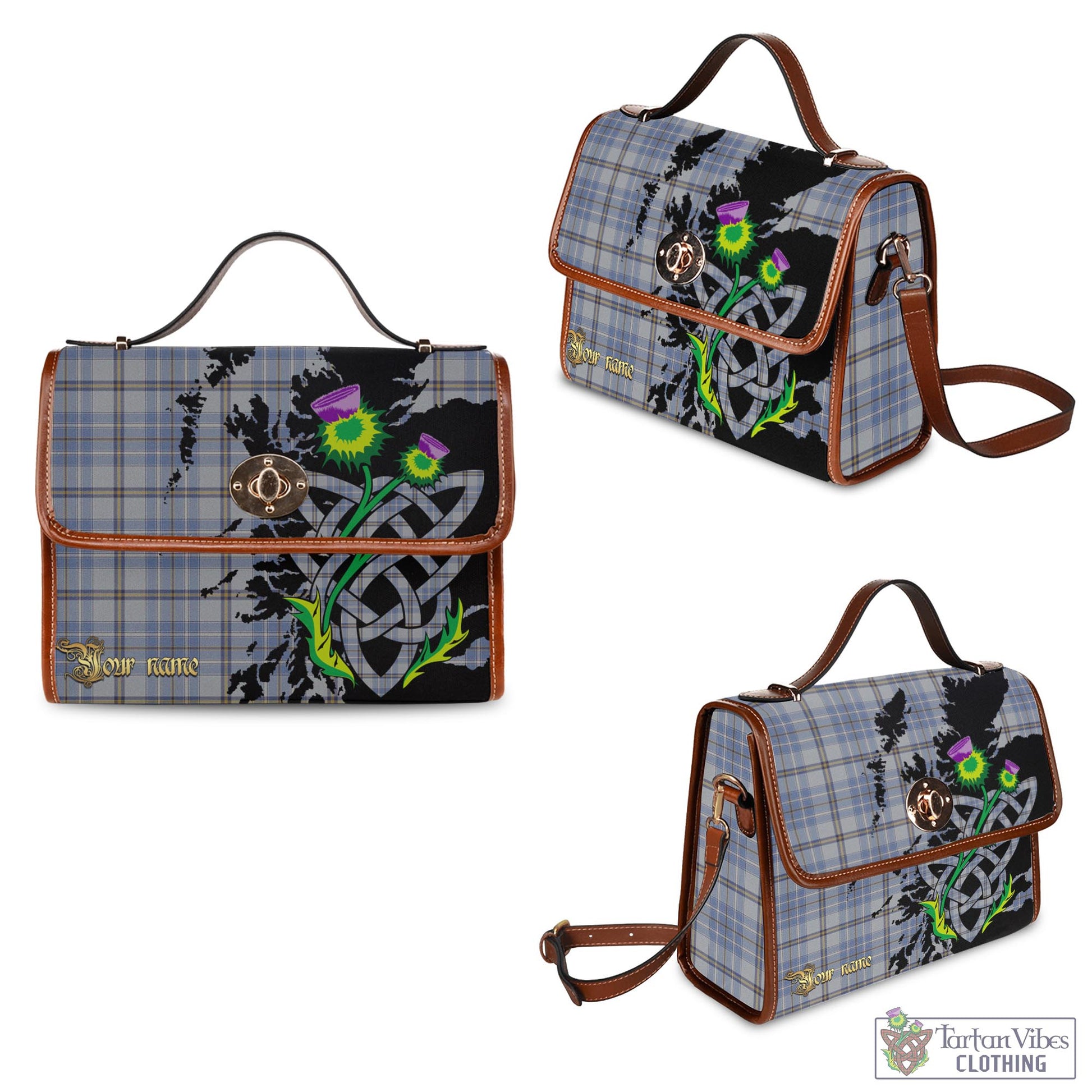 Tartan Vibes Clothing Tweedie Tartan Waterproof Canvas Bag with Scotland Map and Thistle Celtic Accents