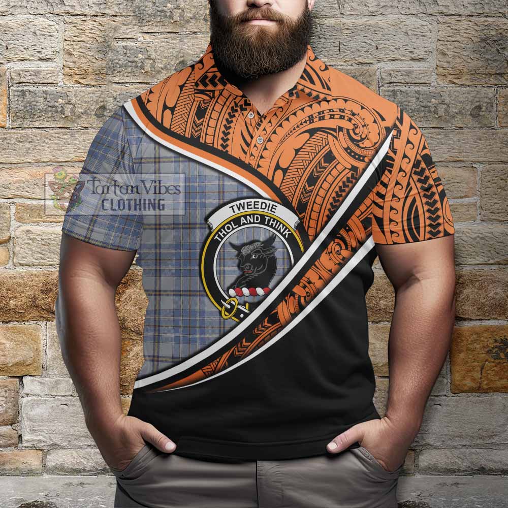 Tartan Vibes Clothing Tweedie Crest Tartan Polo Shirt with Maori Tattoo Style - Orange Version