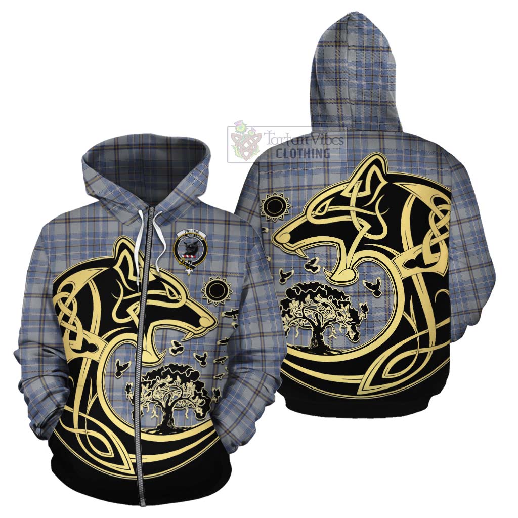 Tartan Vibes Clothing Tweedie Tartan Cotton Hoodie with Family Crest Celtic Wolf Style