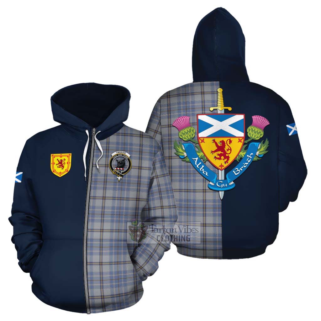 Tartan Vibes Clothing Tweedie Tartan Cotton Hoodie Alba with Scottish Lion Royal Arm Half Style