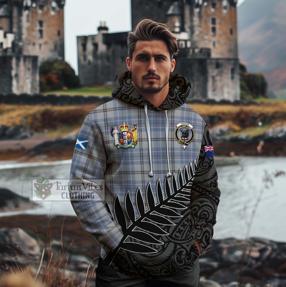 Tartan Vibes Clothing Tweedie Crest Tartan Cotton Hoodie with New Zealand Silver Fern Half Style