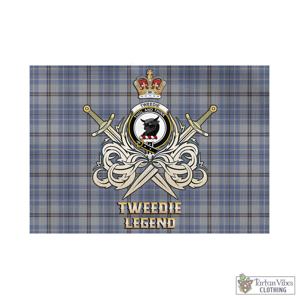 Tartan Vibes Clothing Tweedie Tartan Flag with Clan Crest and the Golden Sword of Courageous Legacy