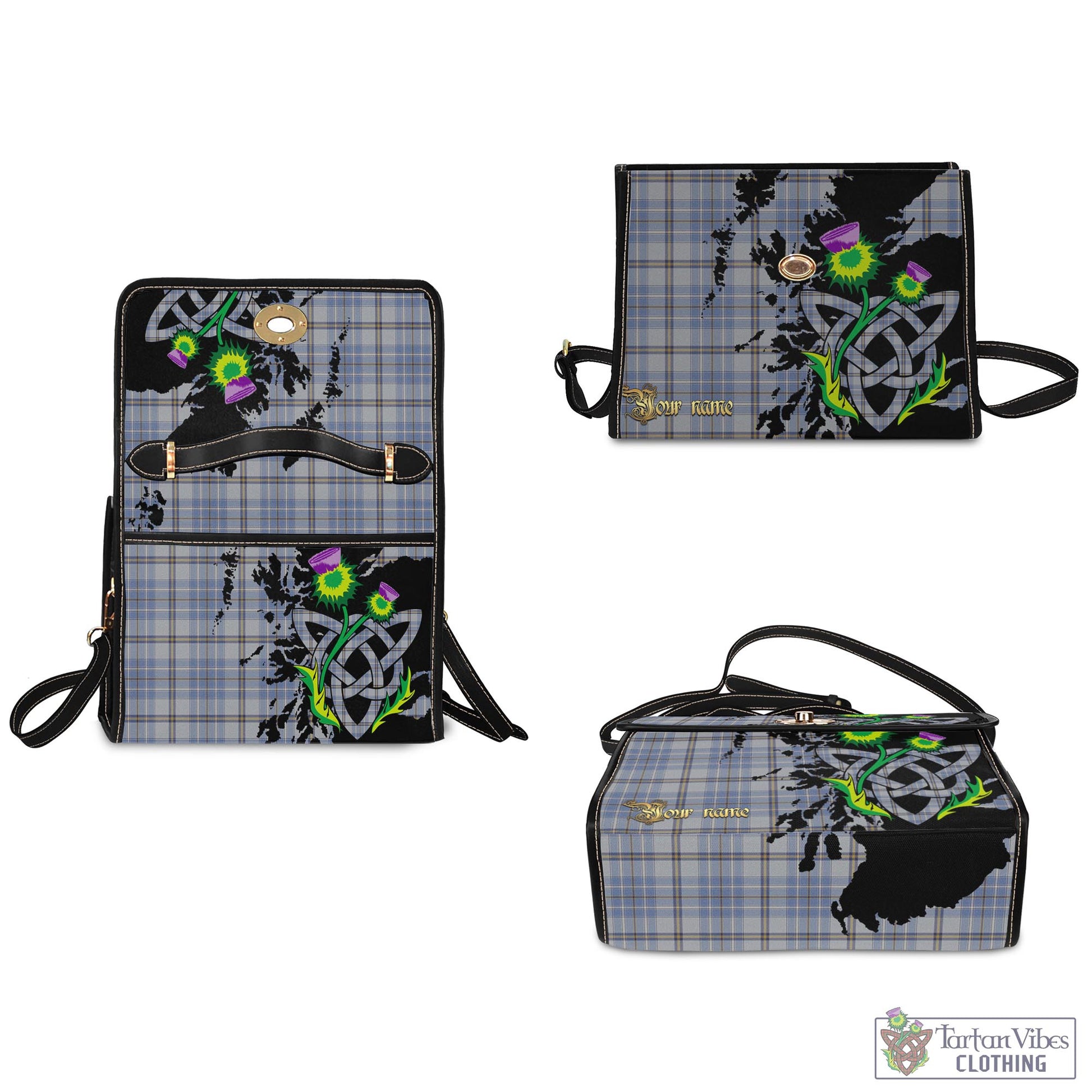 Tartan Vibes Clothing Tweedie Tartan Waterproof Canvas Bag with Scotland Map and Thistle Celtic Accents