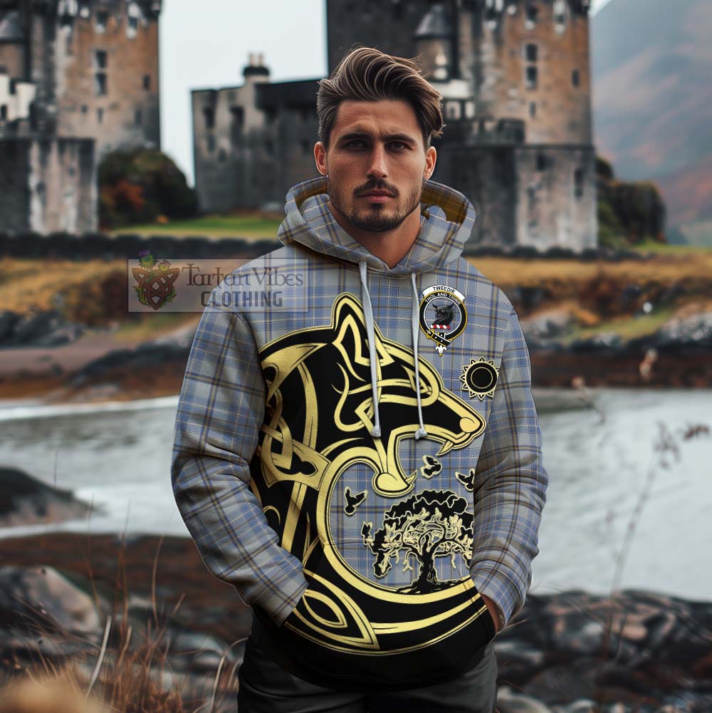 Tartan Vibes Clothing Tweedie Tartan Cotton Hoodie with Family Crest Celtic Wolf Style