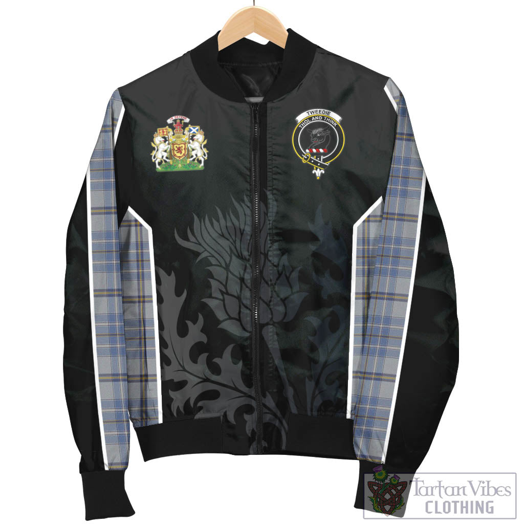 Tartan Vibes Clothing Tweedie Tartan Bomber Jacket with Family Crest and Scottish Thistle Vibes Sport Style