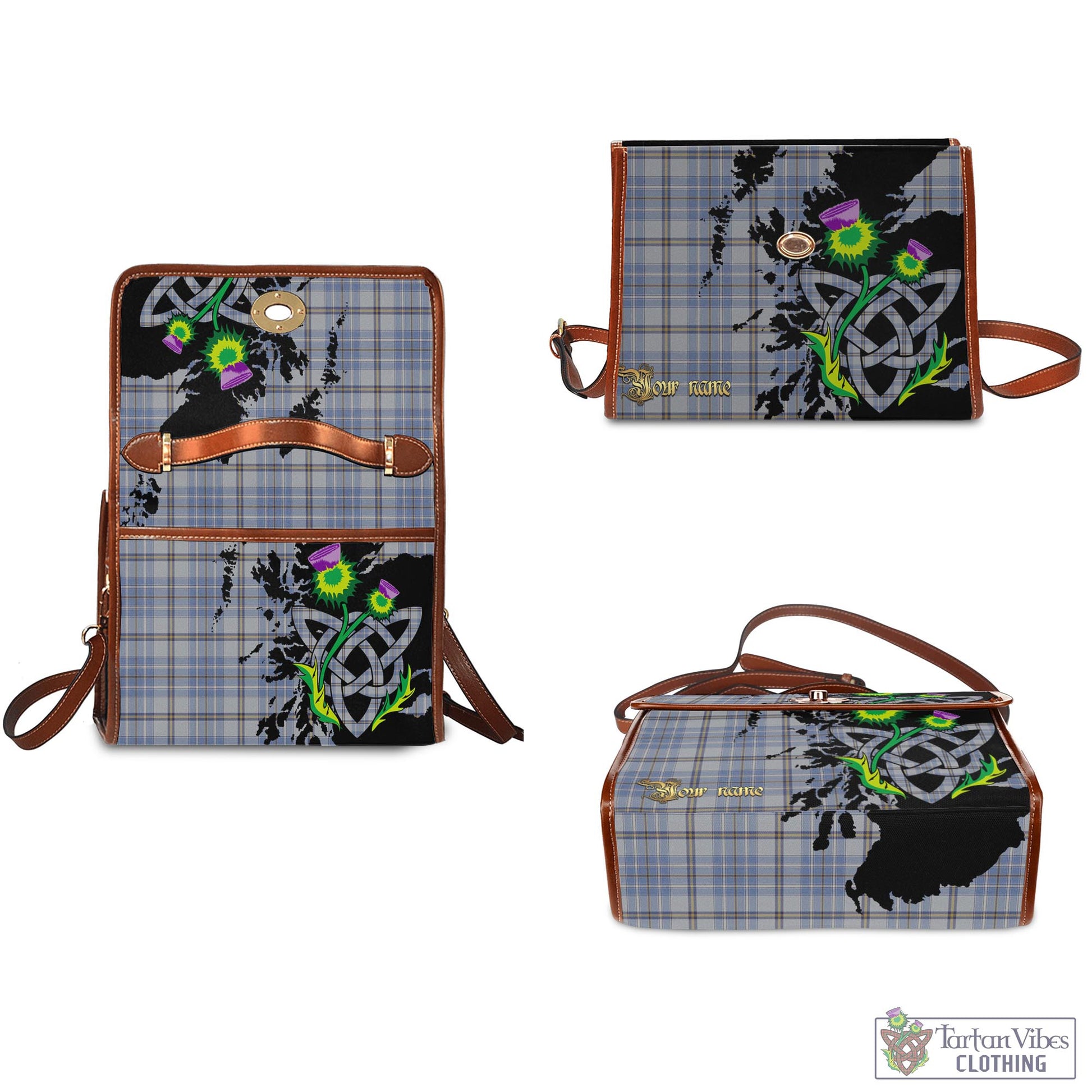 Tartan Vibes Clothing Tweedie Tartan Waterproof Canvas Bag with Scotland Map and Thistle Celtic Accents