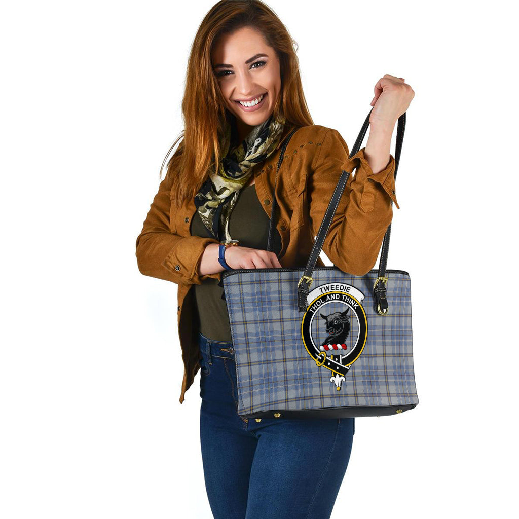 Tweedie Tartan Leather Tote Bag with Family Crest - Tartan Vibes Clothing