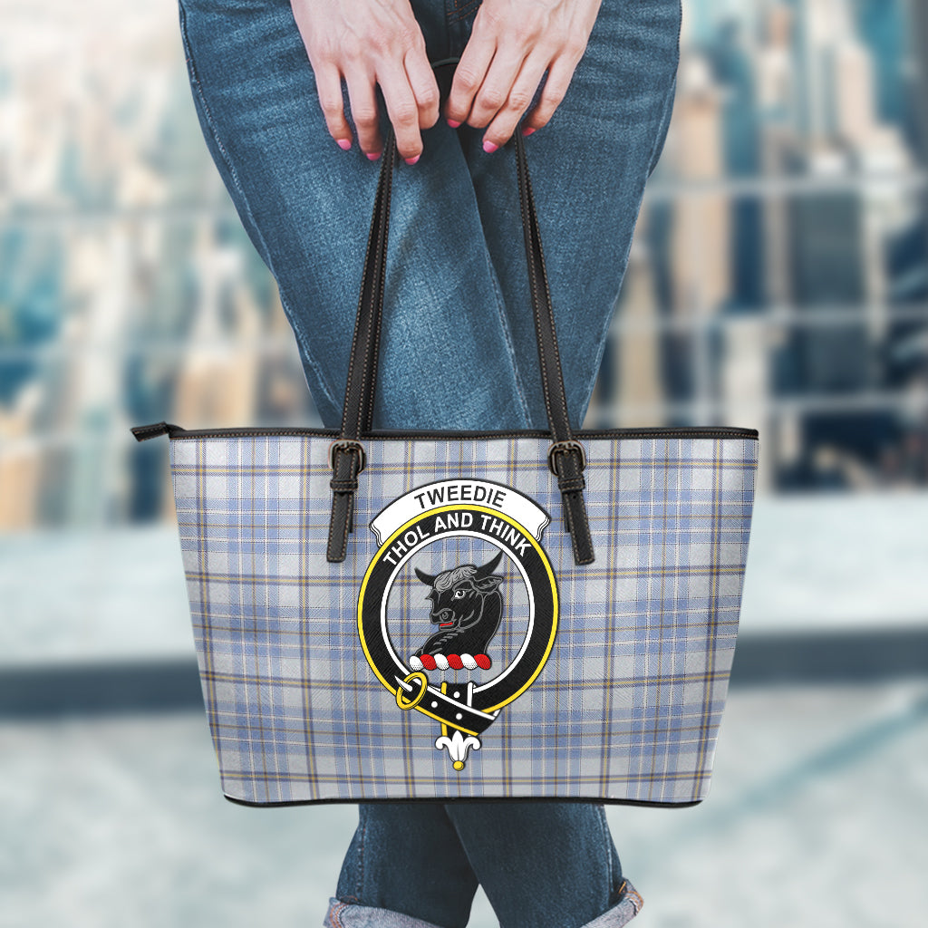 Tweedie Tartan Leather Tote Bag with Family Crest - Tartan Vibes Clothing