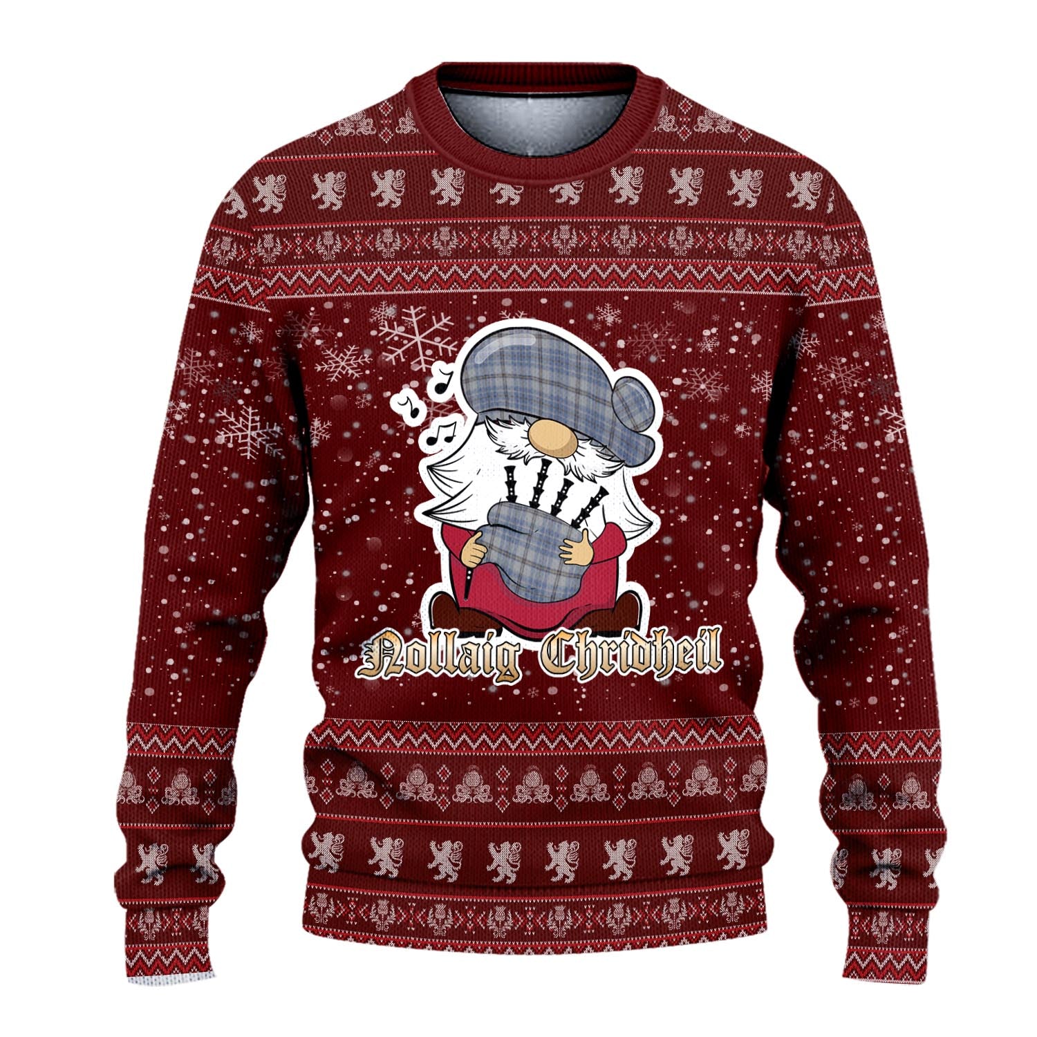 Tweedie Clan Christmas Family Knitted Sweater with Funny Gnome Playing Bagpipes - Tartanvibesclothing