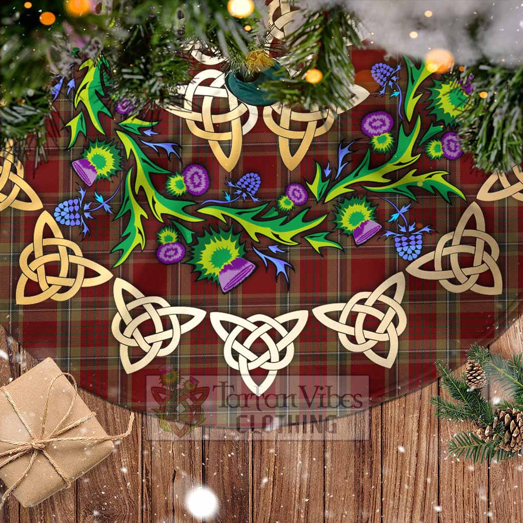 Tartan Vibes Clothing Tyrone County Ireland Tartan Christmas Tree Skirt with Thistle Celtic Knot Style