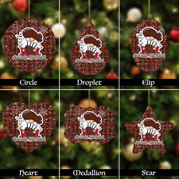 Tyrone County Ireland Tartan Christmas Ornaments with Scottish Gnome Playing Bagpipes