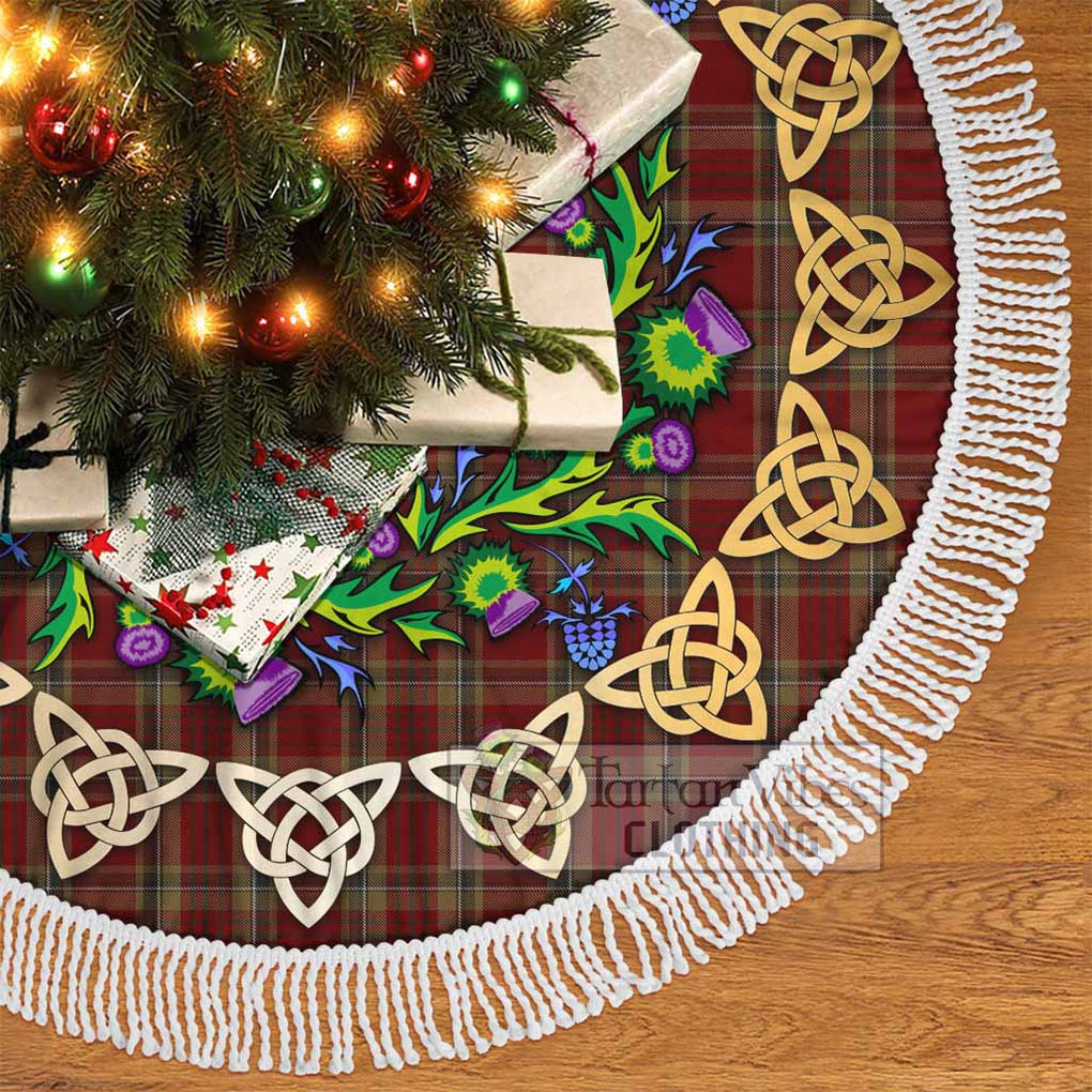 Tartan Vibes Clothing Tyrone County Ireland Tartan Christmas Tree Skirt with Thistle Celtic Knot Style