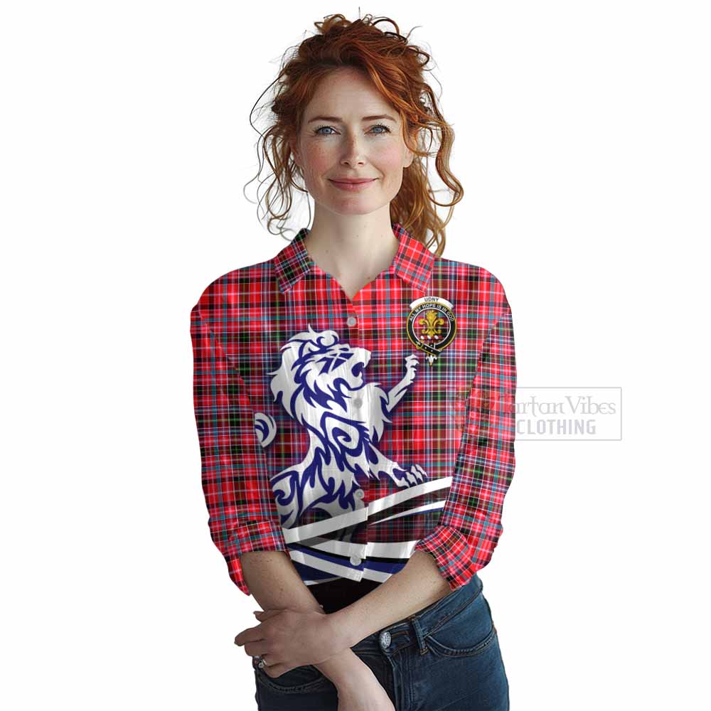 Tartan Vibes Clothing Udny Tartan Women's Casual Shirt with Alba Gu Brath Regal Lion Emblem