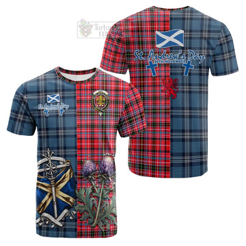 Udny Tartan Cotton T-shirt Happy St. Andrew's Day Half Tartan Style