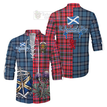 Udny Tartan Ghillie Kilt Shirt Happy St. Andrew's Day Half Tartan Style Men - Tartan Vibes Clothing