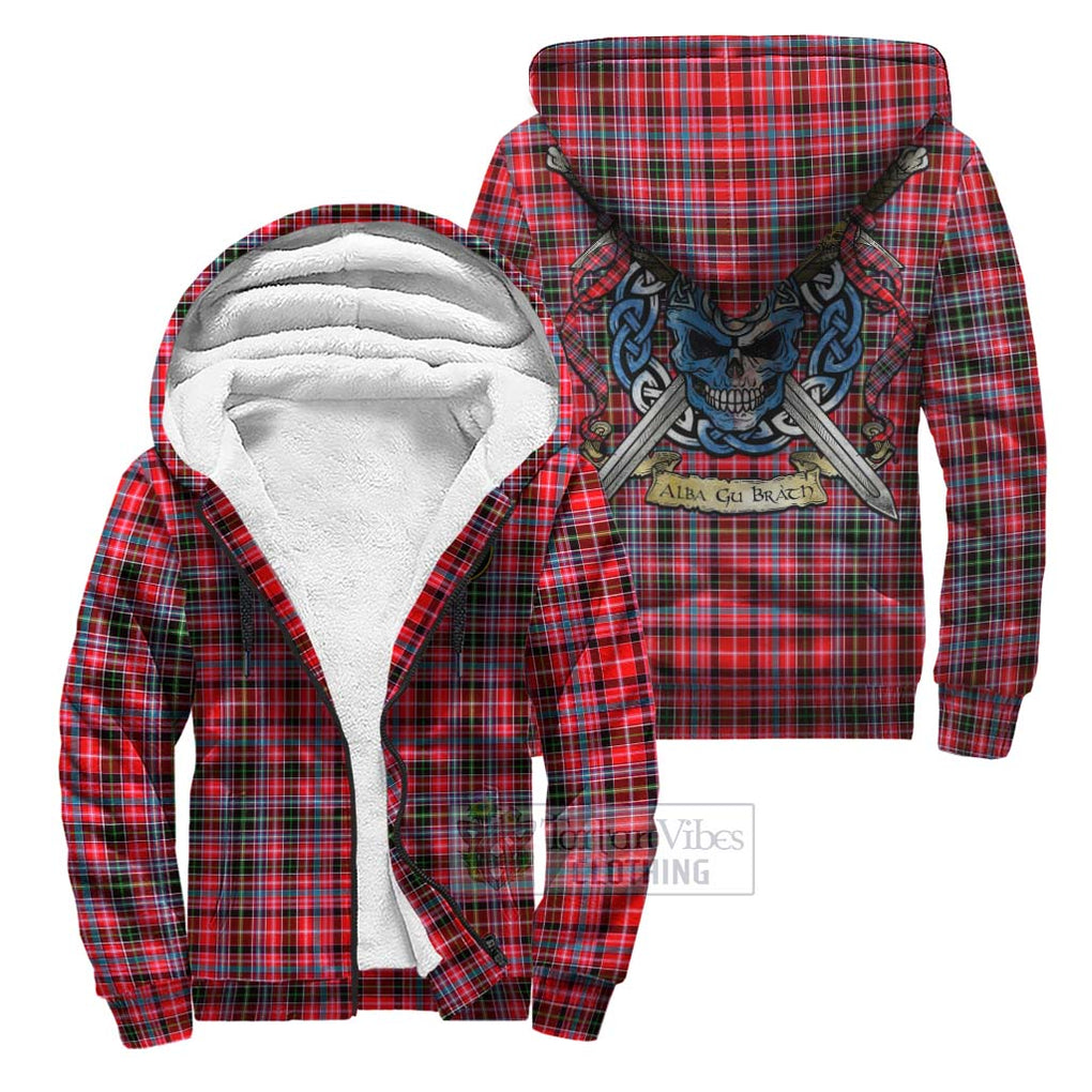 Tartan Vibes Clothing Udny Tartan Sherpa Hoodie with Family Crest Celtic Skull Style