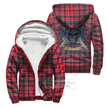 Udny Tartan Sherpa Hoodie with Family Crest Celtic Skull Style