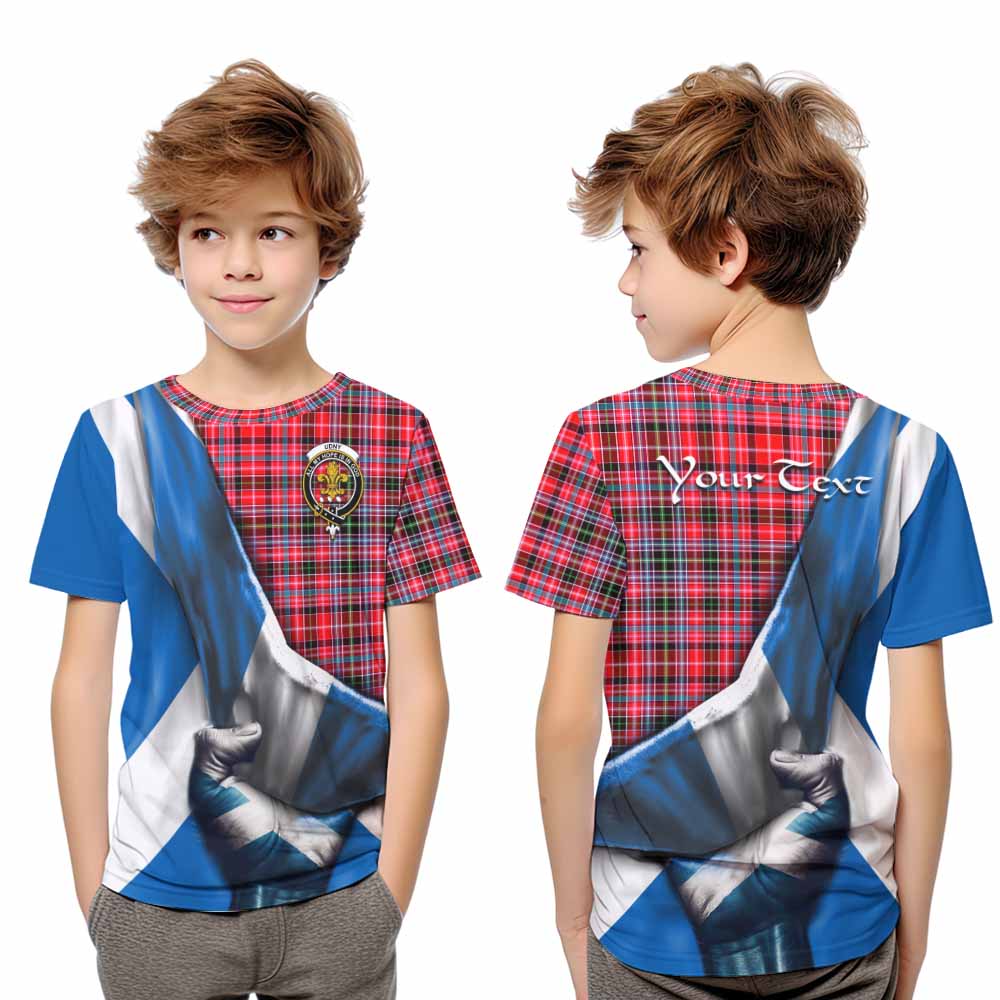 Tartan Vibes Clothing Udny Tartan Kid T-Shirt with Family Crest Scotland Patriotic Style