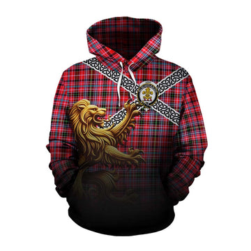 Udny Crest Tartan Cotton Hoodie with Golden Lion Emblem Celtic Style Pullover Hoodie XS - Tartan Vibes Clothing