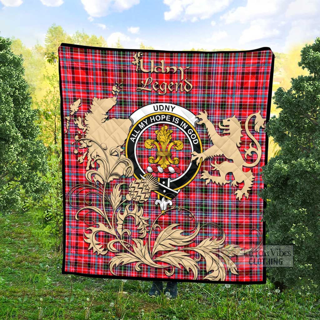 Tartan Vibes Clothing Udny Tartan Quilt with Family Crest and Scottish Symbol Style