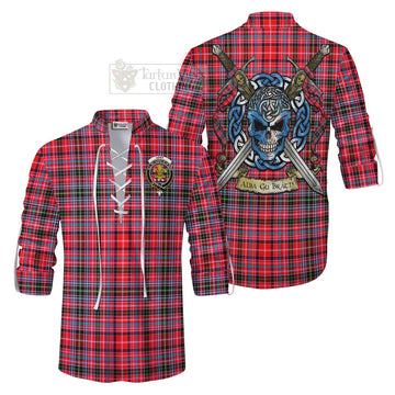 Udny Tartan Ghillie Kilt Shirt with Family Crest Celtic Skull Style Men - Tartan Vibes Clothing