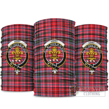 Udny Tartan Neck Gaiters, Tartan Bandanas, Tartan Head Band with Family Crest