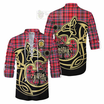 Udny Tartan Ghillie Kilt Shirt with Family Crest Celtic Wolf Style Men - Tartan Vibes Clothing
