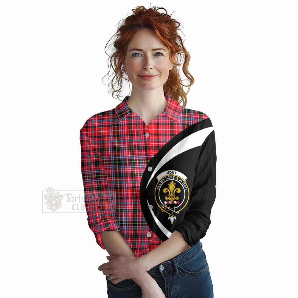 Tartan Vibes Clothing Udny Tartan Women's Casual Shirt with Family Crest Circle Style