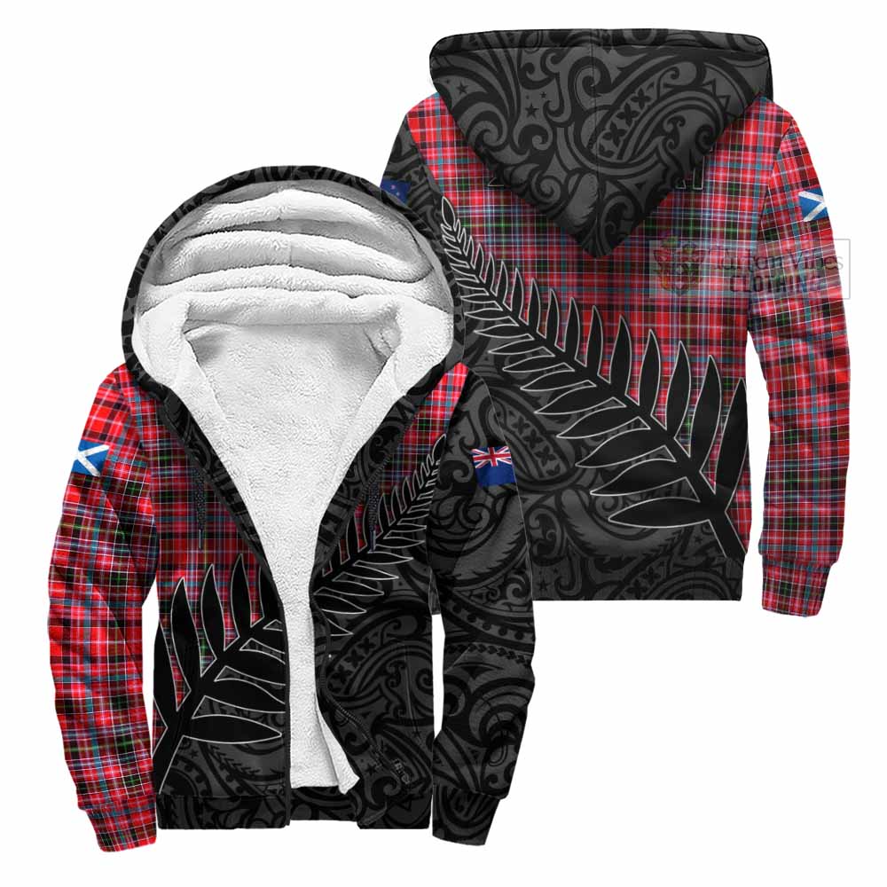 Tartan Vibes Clothing Udny Crest Tartan Sherpa Hoodie with New Zealand Silver Fern Half Style