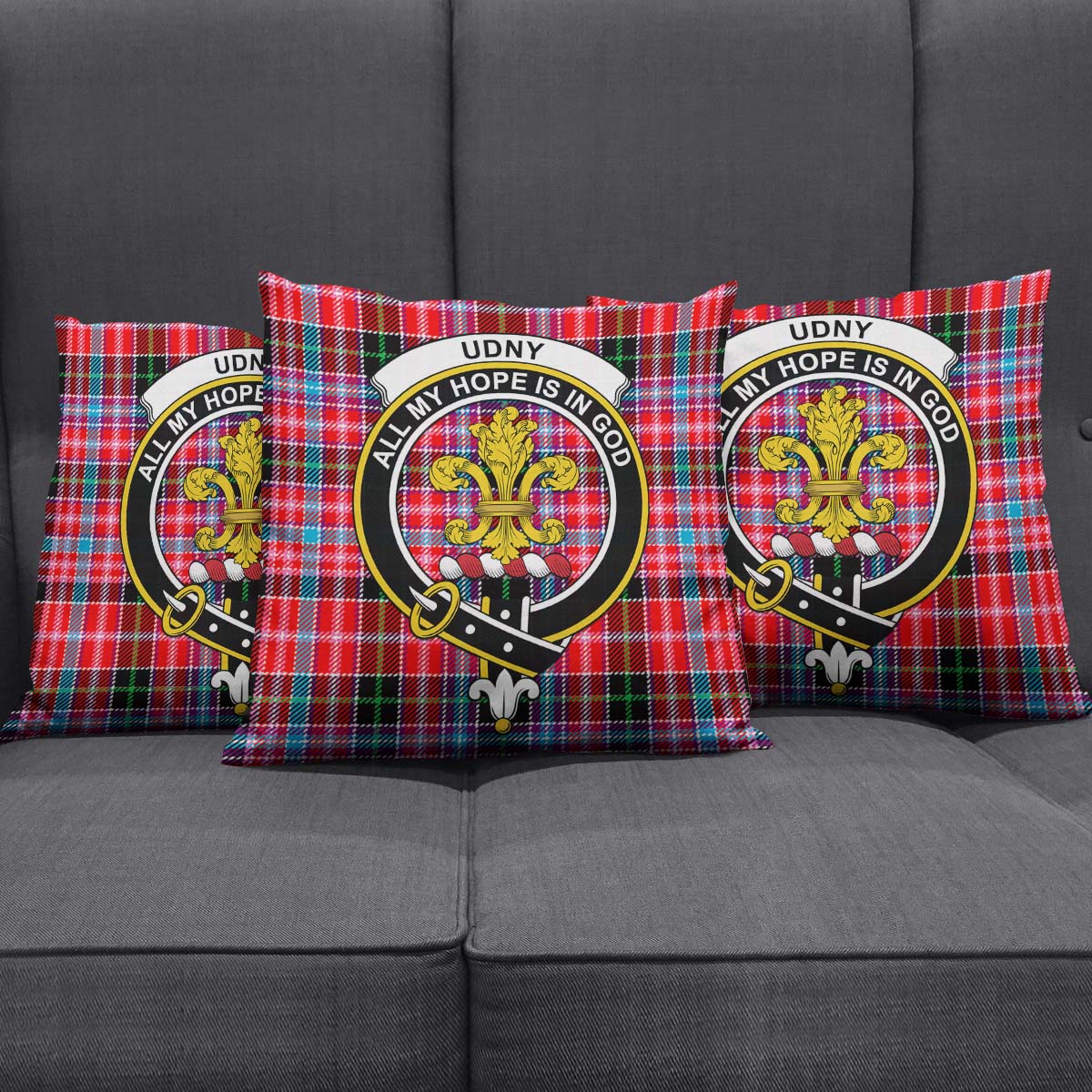 Udny Tartan Pillow Cover with Family Crest Square Pillow Cover - Tartanvibesclothing