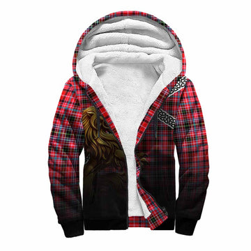 Udny Crest Tartan Sherpa Hoodie with Golden Lion Emblem Celtic Style Unisex S - Tartan Vibes Clothing