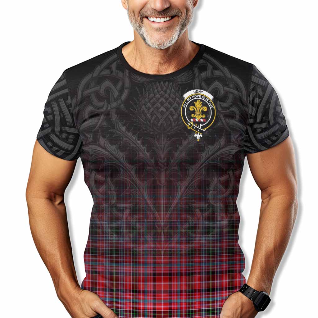 Tartan Vibes Clothing Udny Tartan T-Shirt with Family Crest Celtic Thistle Vibes