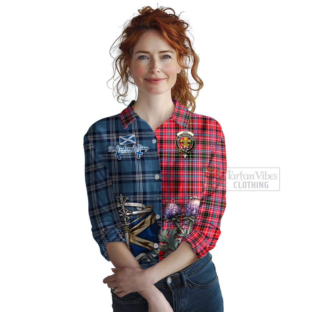 Tartan Vibes Clothing Udny Tartan Women's Casual Shirt Happy St. Andrew's Day Half Tartan Style