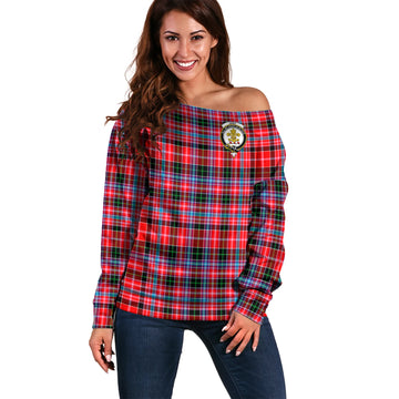 Udny Tartan Off Shoulder Women Sweater with Family Crest