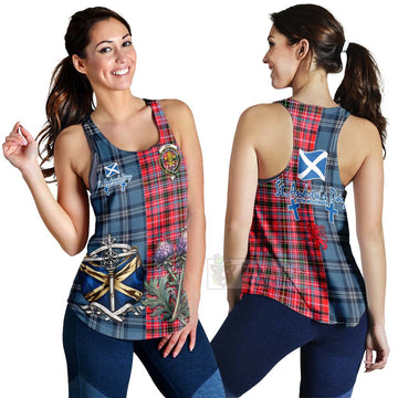 Udny Tartan Women's Racerback Tanks Happy St. Andrew's Day Half Tartan Style 4XL - Tartan Vibes Clothing