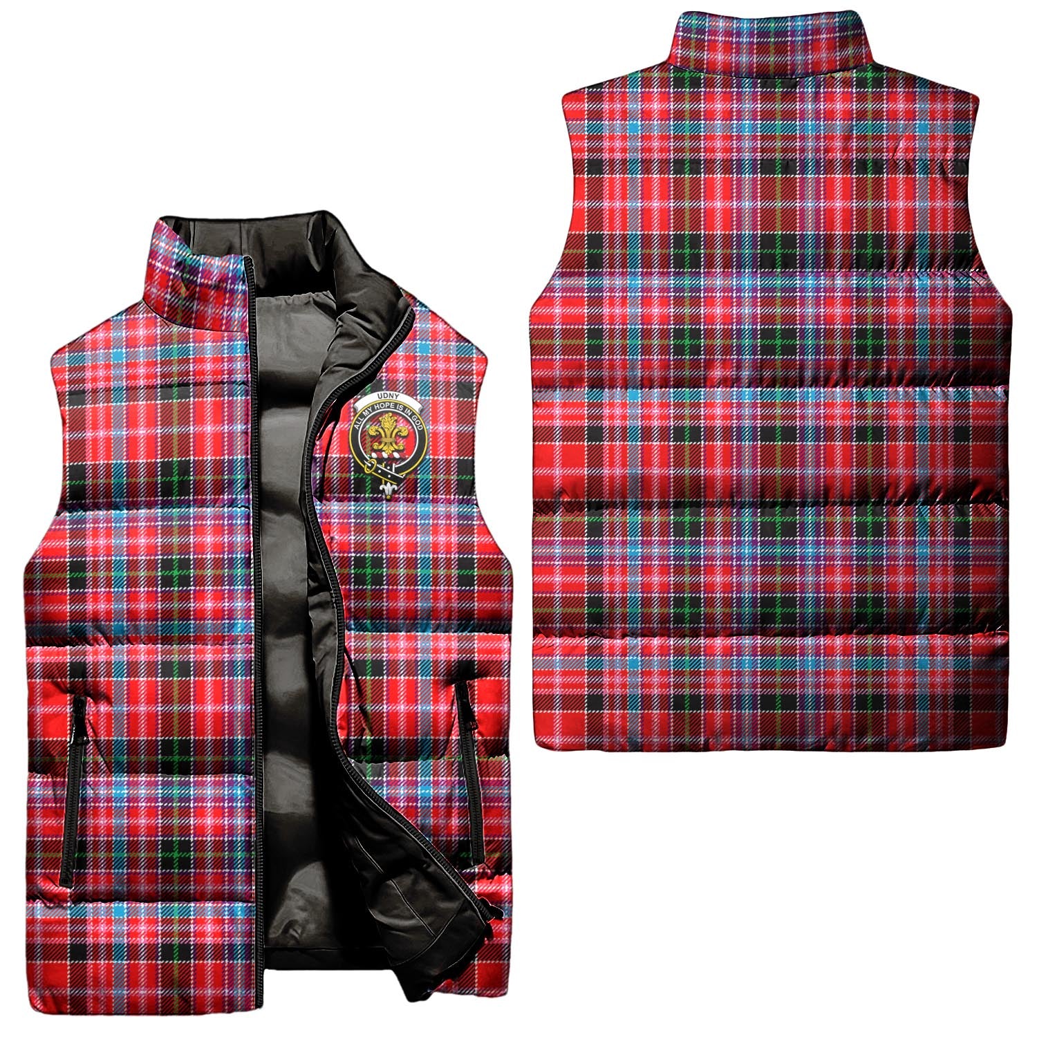 Udny Tartan Sleeveless Puffer Jacket with Family Crest Unisex - Tartanvibesclothing