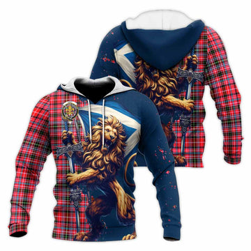 Udny Tartan Family Crest Knitted Hoodie with Scottish Majestic Lion