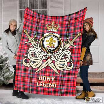 Udny Tartan Blanket with Clan Crest and the Golden Sword of Courageous Legacy X-Large 59 x 79 inches 150 x 200 cm - Tartan Vibes Clothing