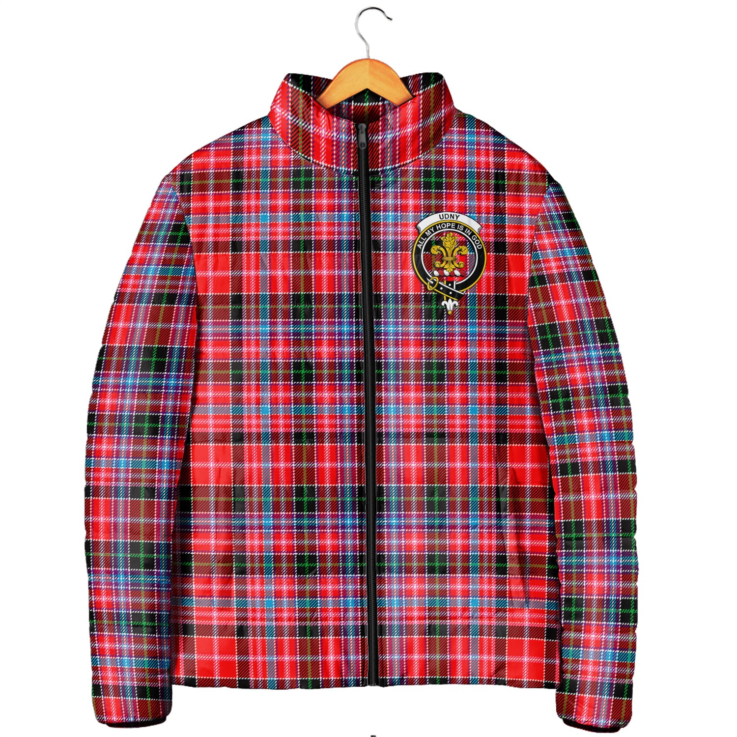 Udny Tartan Padded Jacket with Family Crest Men's Padded Jacket - Tartan Vibes Clothing