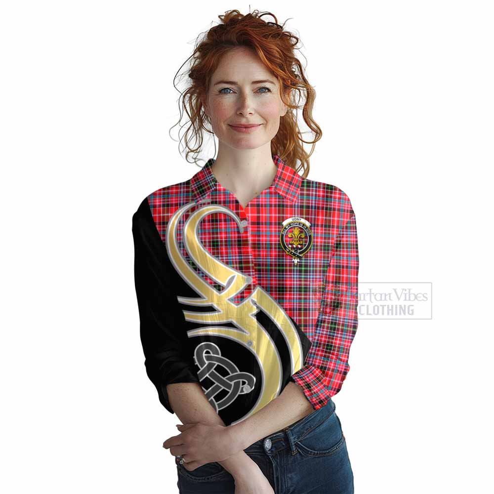 Tartan Vibes Clothing Udny Tartan Women's Casual Shirt with Family Crest and Celtic Symbol Style